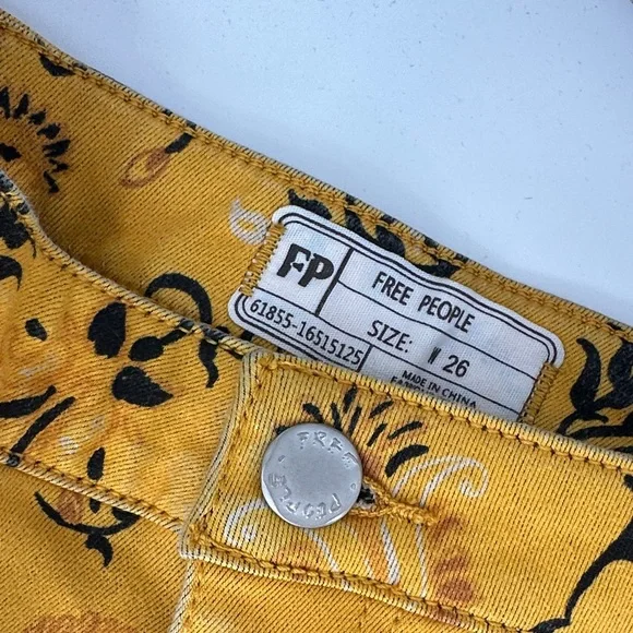 Free People Just Float On denim Floral Yellow Boho Pants flare - Picture 3 of 8